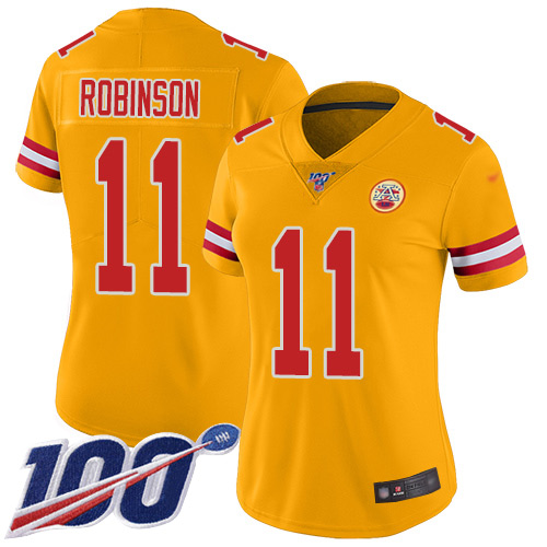 Women Kansas City Chiefs 11 Robinson Demarcus Limited Gold Inverted Legend 100th Season Football Nike NFL Jersey